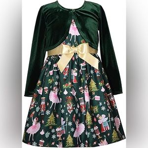 Girls’ Bonnie Jean Emerald Green Nutcracker Dress & Cardigan | Size 7